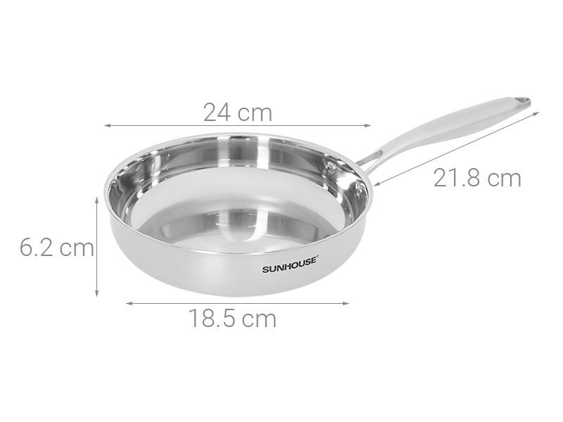 Chảo inox nguyên khối đáy từ 24cm Sunhouse Healthy IN24X2