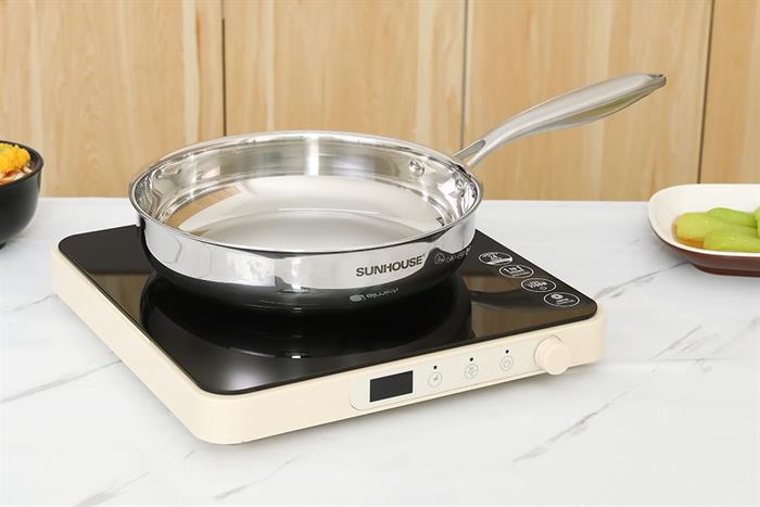 Chảo inox nguyên khối đáy từ 24cm Sunhouse Healthy IN24X2 Màu Inox