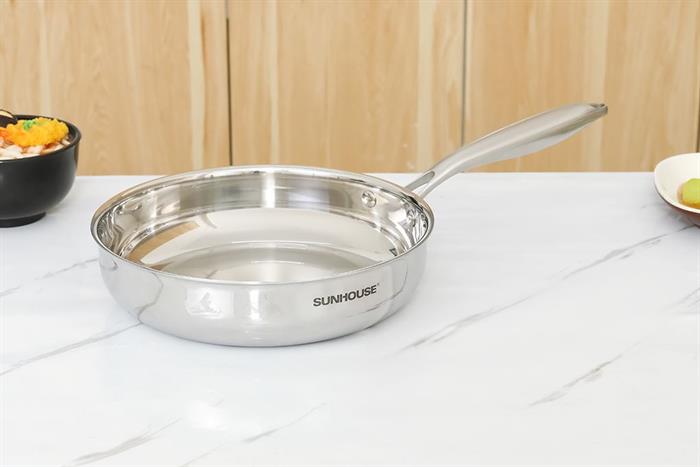 Chảo inox nguyên khối đáy từ 24cm Sunhouse Healthy IN24X2 Màu Inox