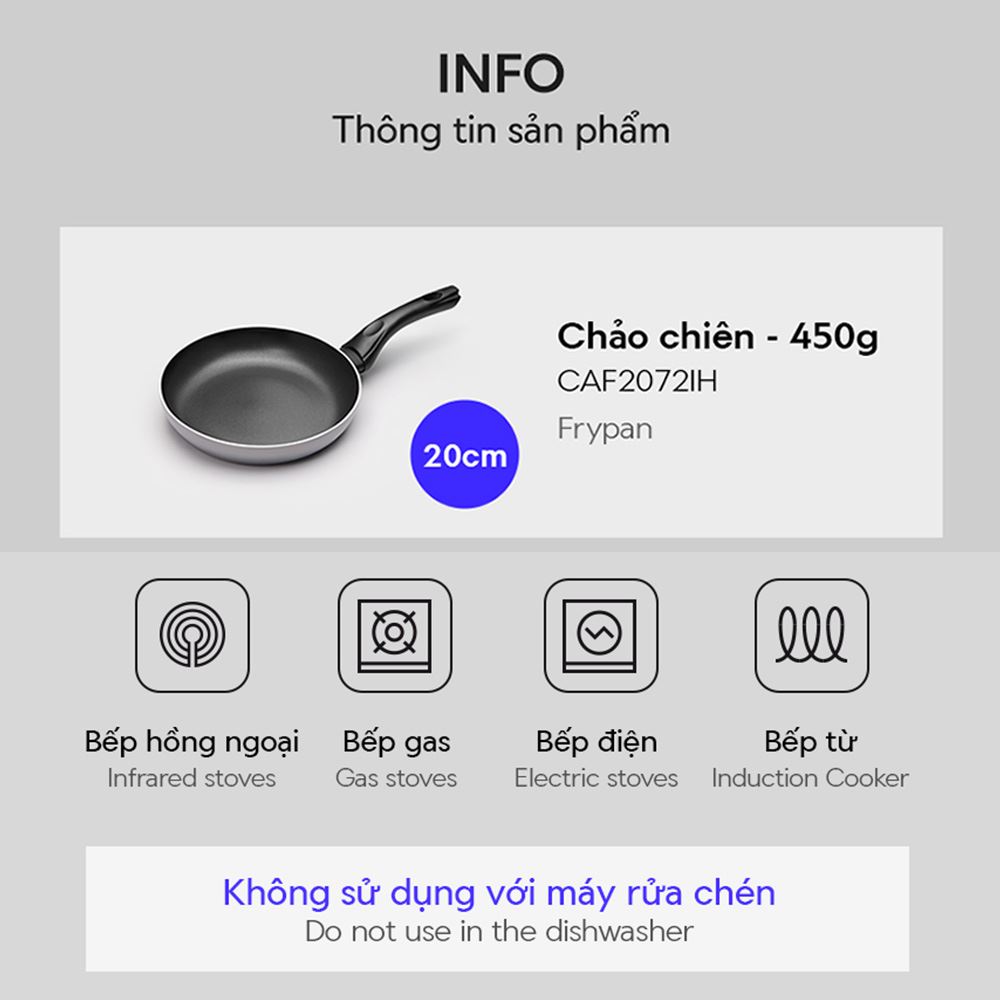 Chảo nhôm chống dính đáy từ 20 cm Lock&Lock CAF2072IH Màu Tím