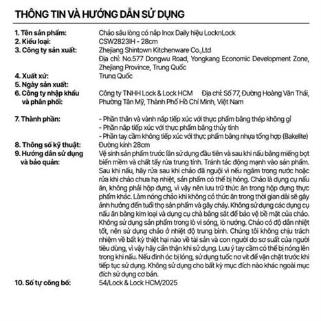 Chảo inox sâu đáy từ 28 cm Lock&Lock CSW2823IH Màu Inox