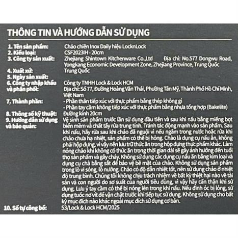 Chảo inox đáy từ 20 cm Lock&Lock CSF2023IH Màu Inox