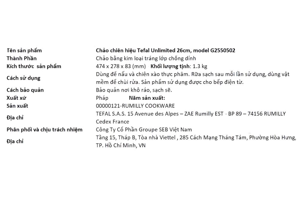 Chảo nhôm chống dính đáy từ 26 cm Tefal G2550502 Màu Đen