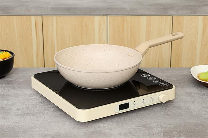 Chảo nhôm sâu chống dính đáy từ 24 cm Lock&Lock CAW2475IH Màu Màu be