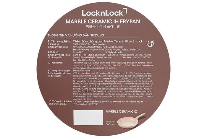 Chảo nhôm chống dính đáy từ 26 cm Lock&Lock CAF2675IH Màu Màu be