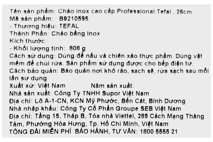 Chảo inox đáy từ 26 cm Tefal Professional B9210595 Màu Inox