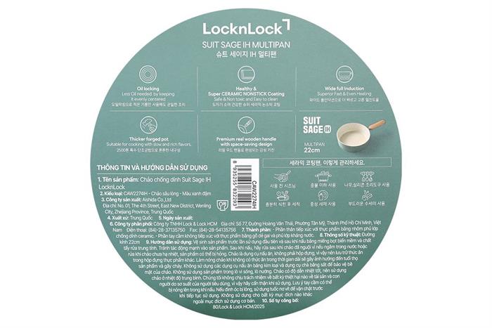 Chảo nhôm chống dính đáy từ 22 cm Lock&Lock CAW2274IH Màu Xanh lá
