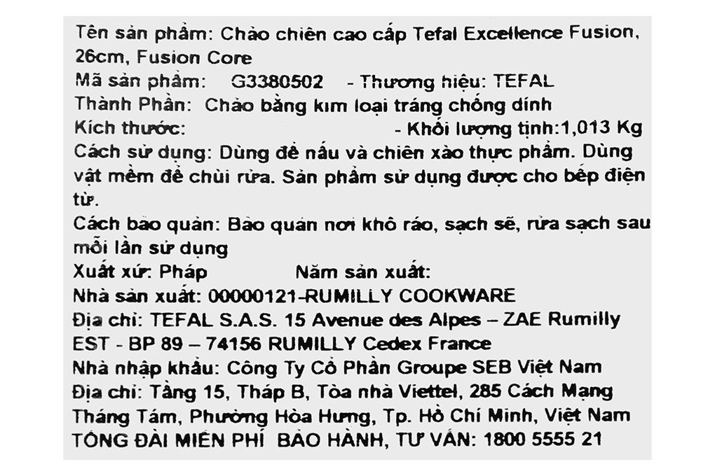 Chảo nhôm chống dính đáy từ 26 cm Tefal Excellence Fusion G3380502 Màu Đen