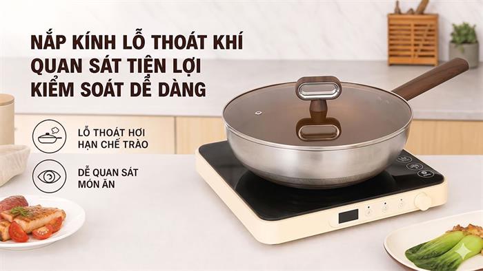 Chảo inox nguyên khối sâu chống dính đáy từ 28 cm Delites TC-TCCG28 Màu Nâu