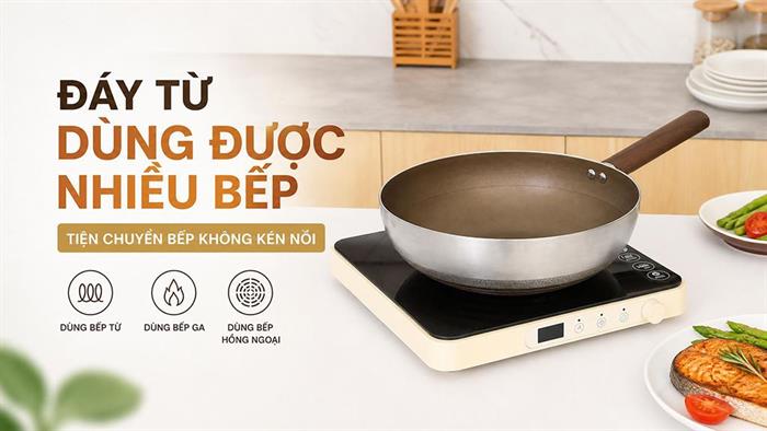 Chảo inox nguyên khối sâu chống dính đáy từ 28 cm Delites TC-TCCG28 Màu Nâu