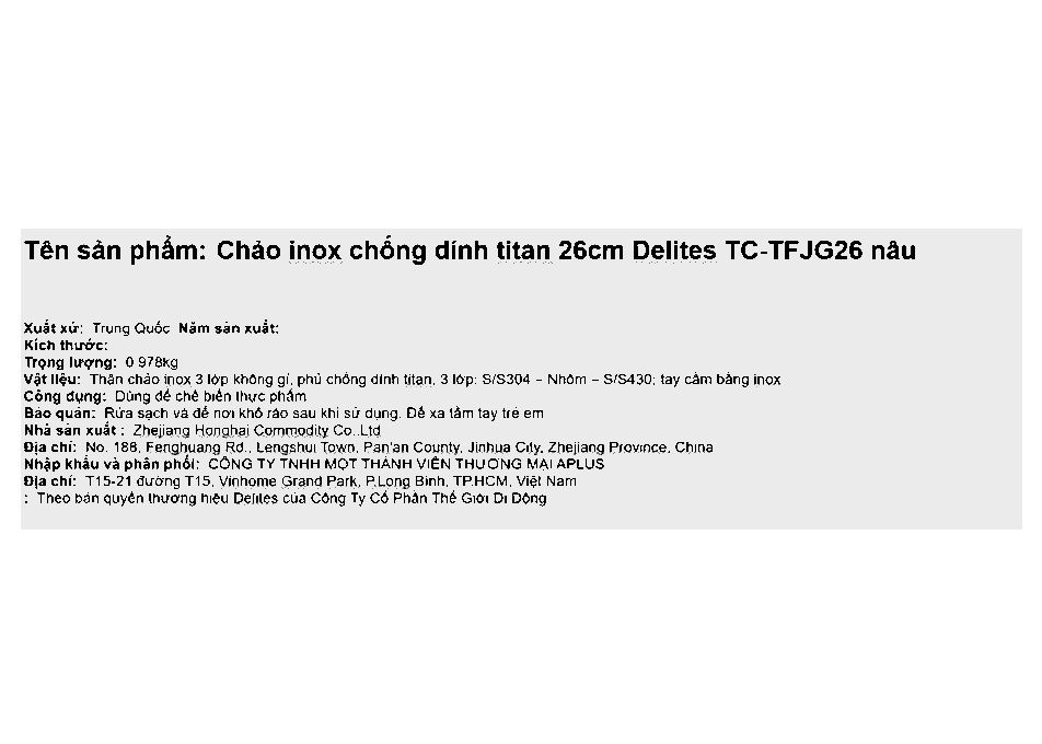 Chảo inox nguyên khối chống dính đáy từ 26 cm Delites TC-TFJG26 - 15
