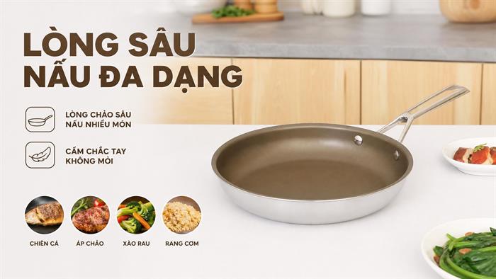 Chảo inox nguyên khối chống dính đáy từ 26 cm Delites TC-TFJG26 Màu Nâu