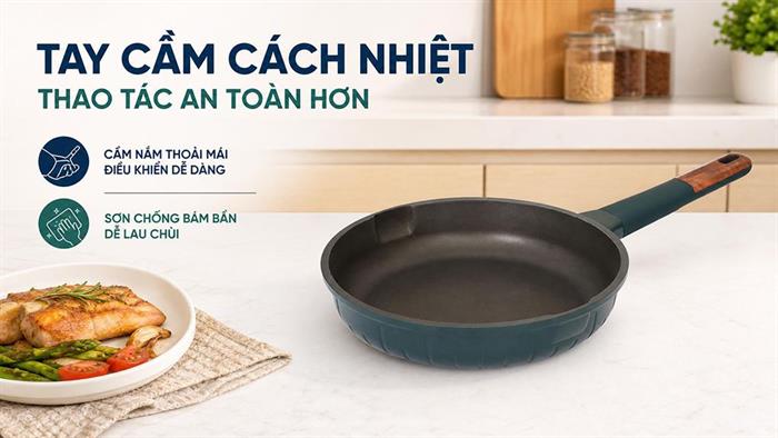 Chảo nhôm chống dính đáy từ 24 cm Delites Y2324 Màu Xanh dương đậm