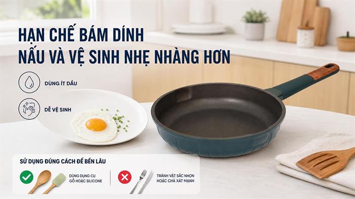 Chảo nhôm chống dính đáy từ 24 cm Delites Y2324 Màu Xanh dương đậm