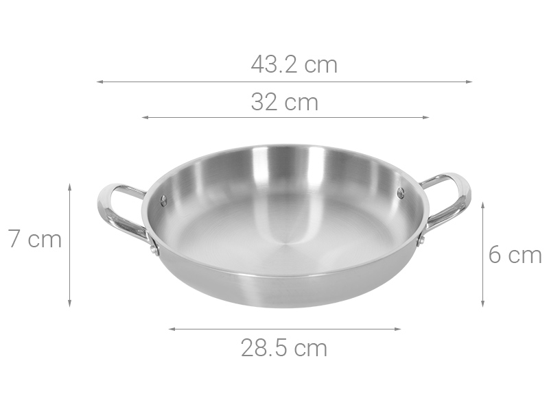 Chảo inox nguyên khối đáy từ 32 cm Pramie PP3041301-32