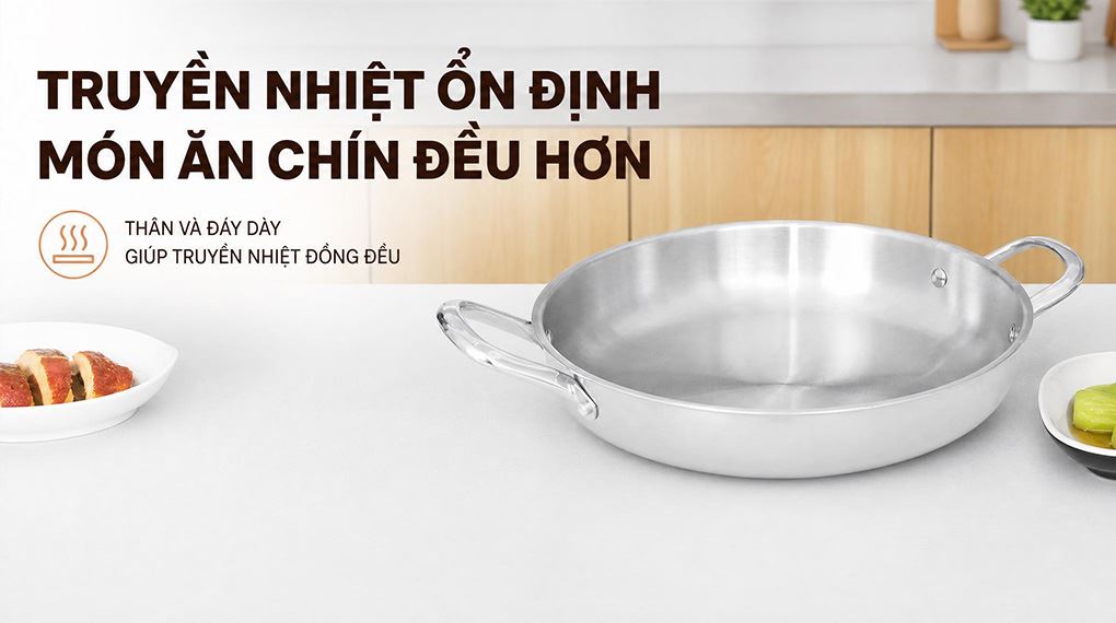 Chảo inox nguyên khối đáy từ 32 cm Pramie PP3041301-32 Màu Inox