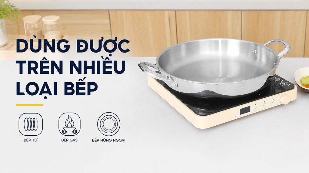 Chảo inox nguyên khối đáy từ 32 cm Pramie PP3041301-32 Màu Inox