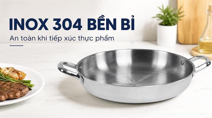 Chảo inox nguyên khối đáy từ 32 cm Pramie PP3041301-32 Màu Inox