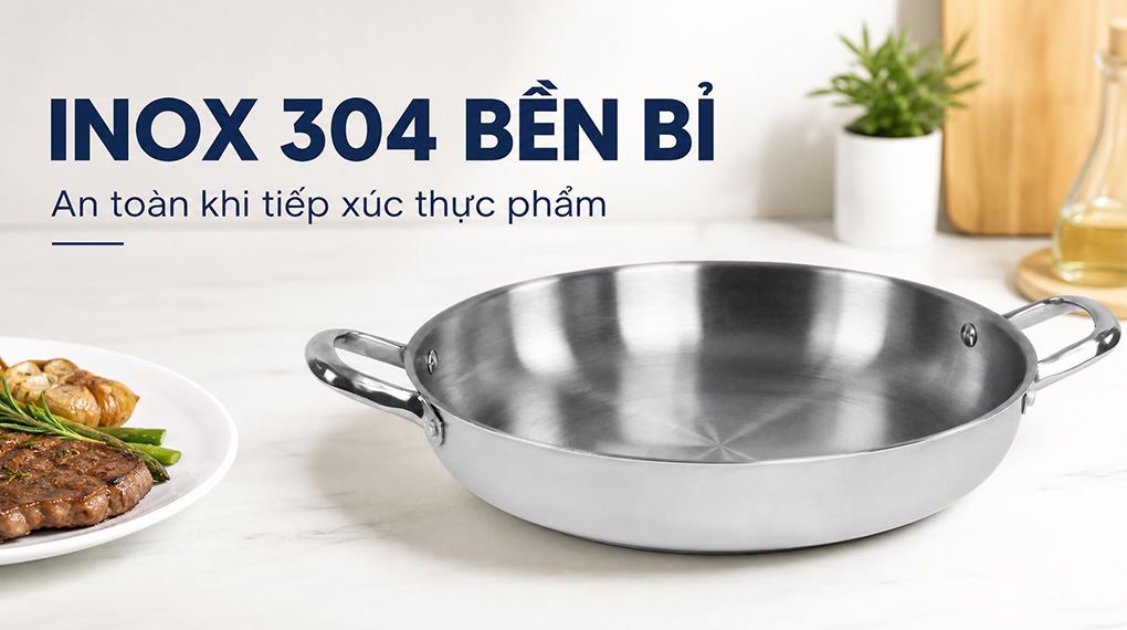 Chảo inox nguyên khối đáy từ 32 cm Pramie PP3041301-32 Màu Inox