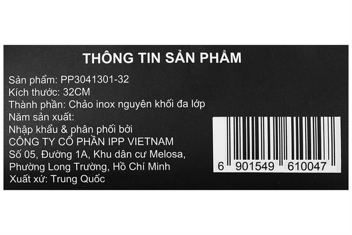 Chảo inox nguyên khối đáy từ 32 cm Pramie PP3041301-32 Màu Inox