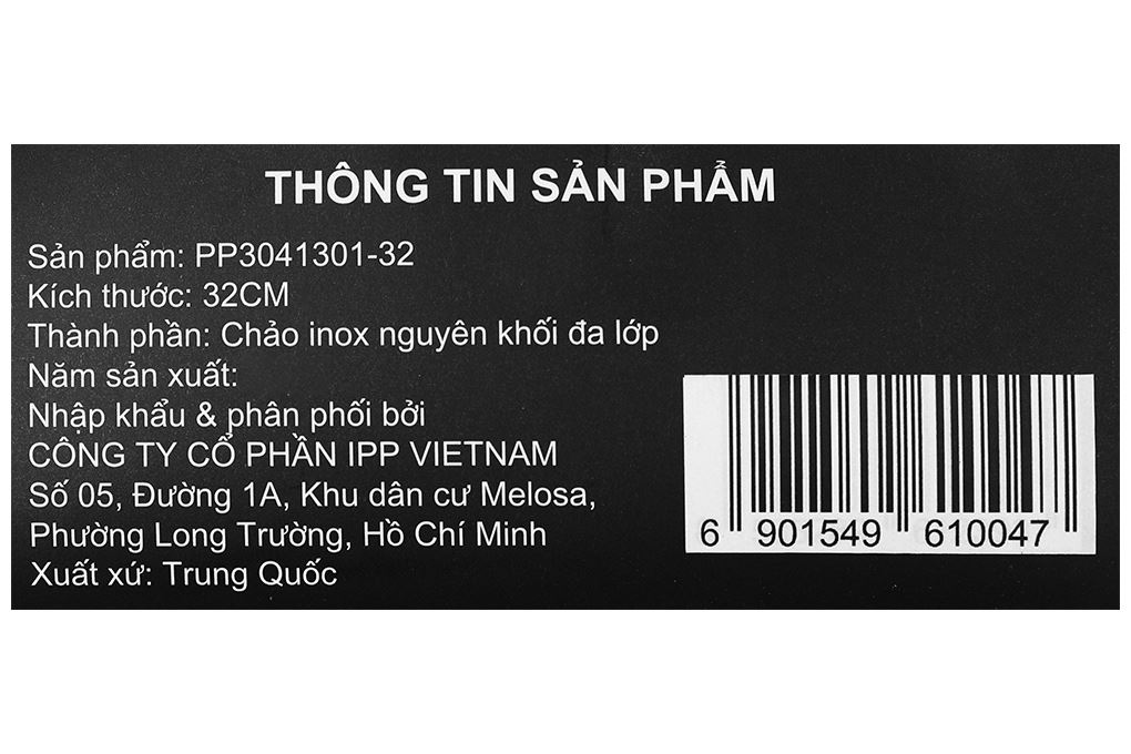 Chảo inox nguyên khối đáy từ 32 cm Pramie PP3041301-32 Màu Inox