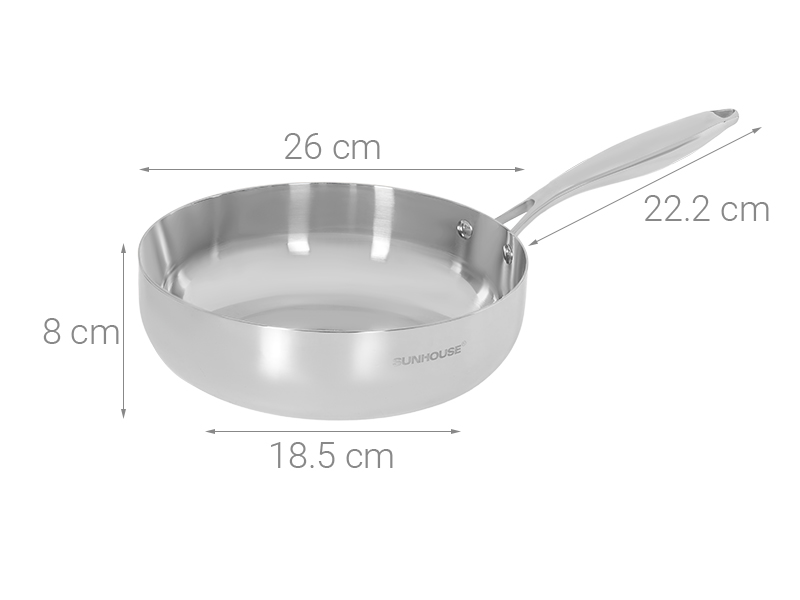 Chảo inox nguyên khối sâu đáy từ 26 cm Sunhouse Healthy IN26M11