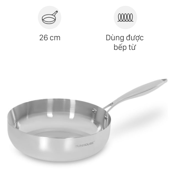 Chảo inox nguyên khối sâu đáy từ Sunhouse Healthy IN26M11