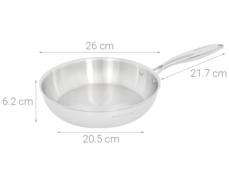 Chảo inox nguyên khối đáy từ 26 cm Sunhouse Healthy IN26X1