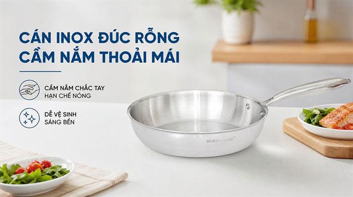 Chảo inox nguyên khối đáy từ 26 cm Sunhouse Healthy IN26X1 Màu Inox