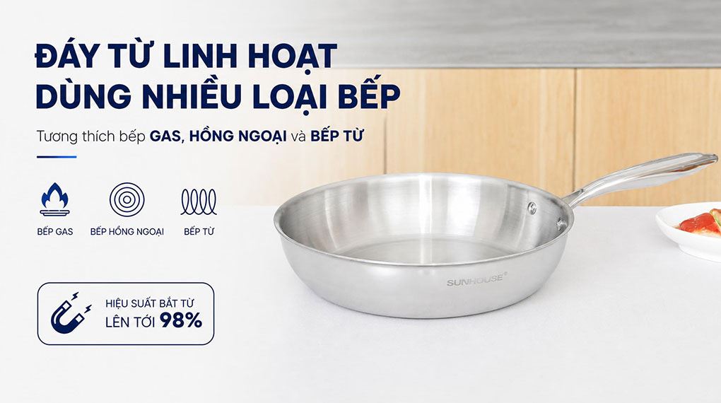 Chảo inox nguyên khối đáy từ 26 cm Sunhouse Healthy IN26X1 - 4