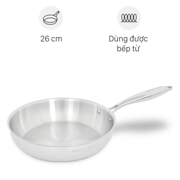 Chảo inox nguyên khối đáy từ Sunhouse Healthy IN26X1