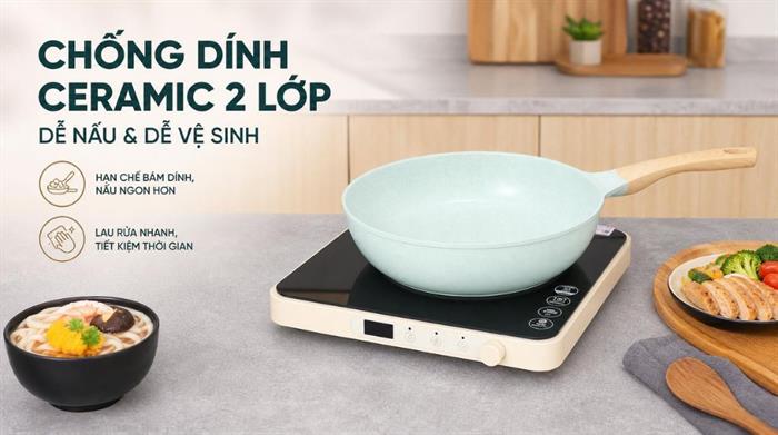 Chảo nhôm sâu chống dính đáy từ 26 cm Sunhouse Healthy SBDS26MT Màu Xanh ngọc