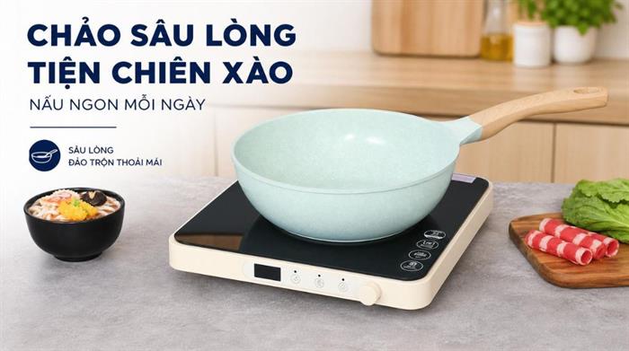 Chảo nhôm sâu chống dính đáy từ 26 cm Sunhouse Healthy SBDS26MT Màu Xanh ngọc