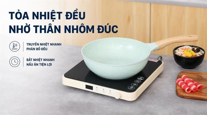 Chảo nhôm sâu chống dính đáy từ 26 cm Sunhouse Healthy SBDS26MT Màu Xanh ngọc