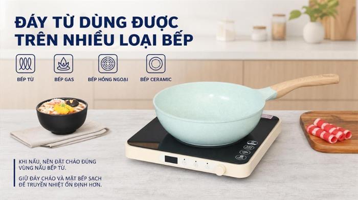 Chảo nhôm sâu chống dính đáy từ 26 cm Sunhouse Healthy SBDS26MT Màu Xanh ngọc
