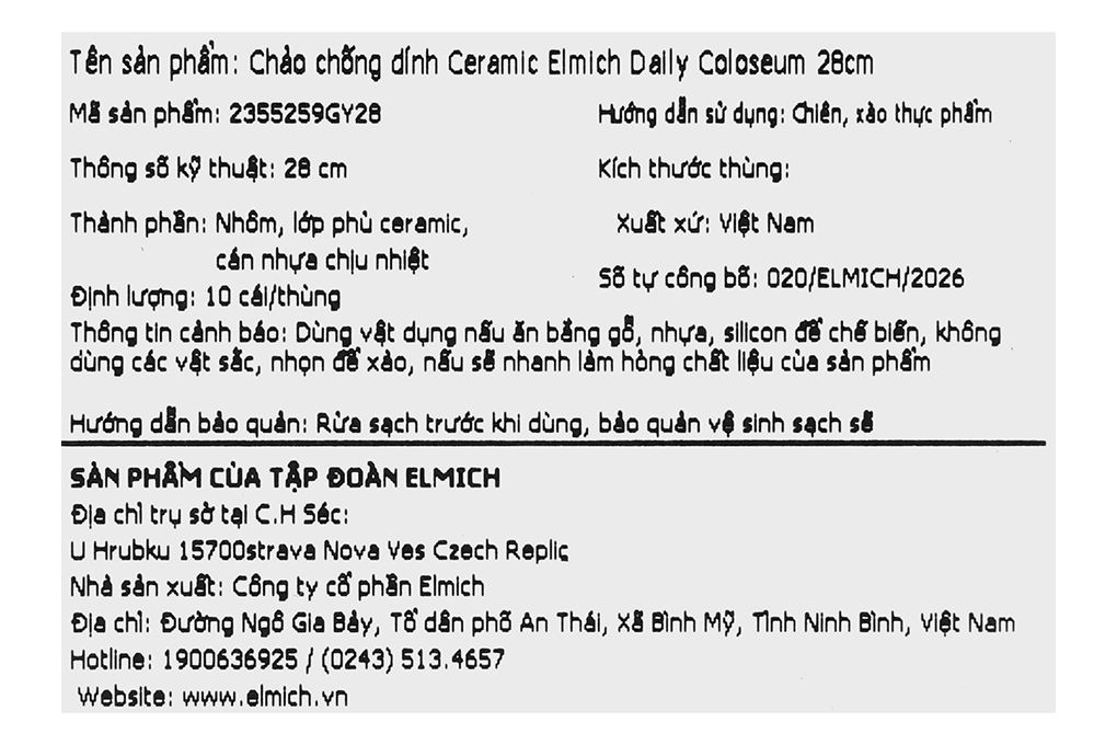 Chảo nhôm chống dính đáy từ 28 cm Elmich Daily Coloseum 2355259GY28 xám Màu Xám