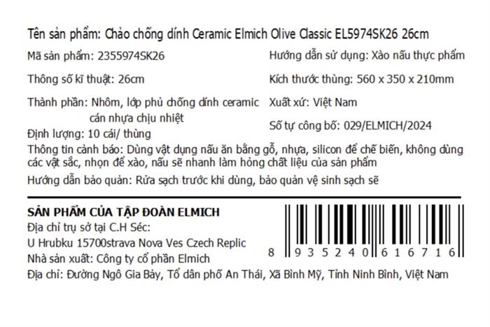 Chảo nhôm chống dính Ceramic đáy từ 26 cm Elmich Olive Classic EL5974SK26 Màu Xanh Navy