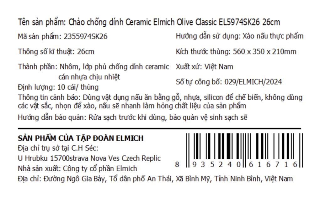 Chảo nhôm chống dính Ceramic đáy từ 26 cm Elmich Olive Classic EL5974SK26 Màu Xanh Navy