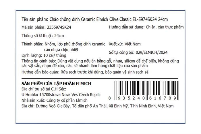 Chảo nhôm chống dính Ceramic đáy từ 24 cm Elmich Olive Classic EL5974SK24 Màu Xanh Navy