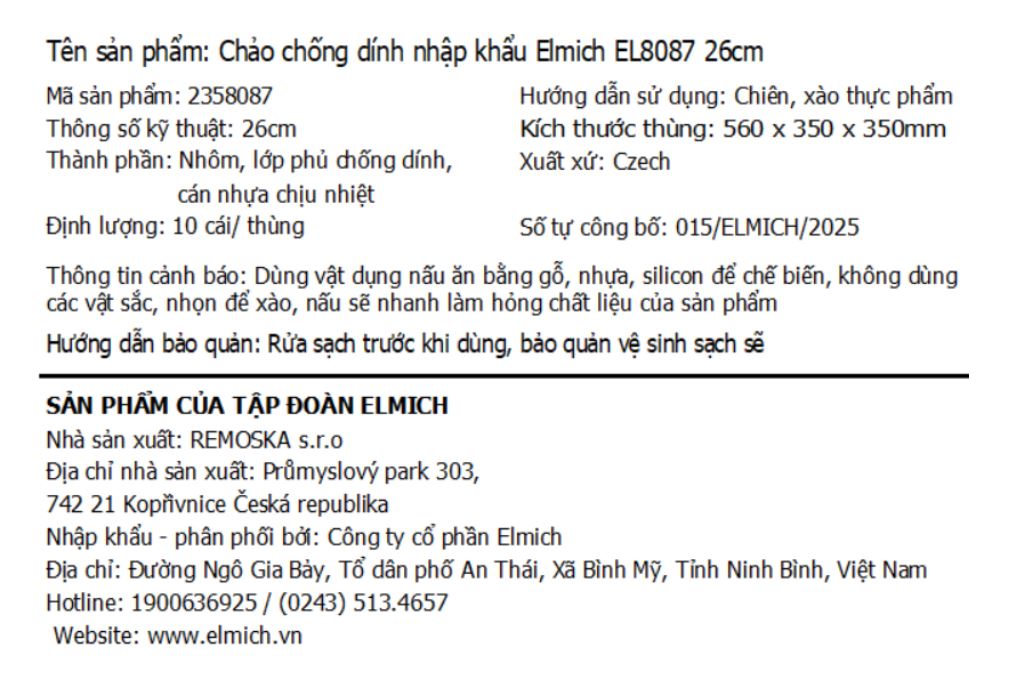 Chảo nhôm chống dính đáy từ 26cm Elmich EL8087 Màu Đen