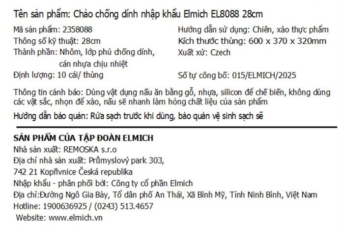 Chảo nhôm chống dính đáy từ 28cm Elmich EL8088 Màu Đen