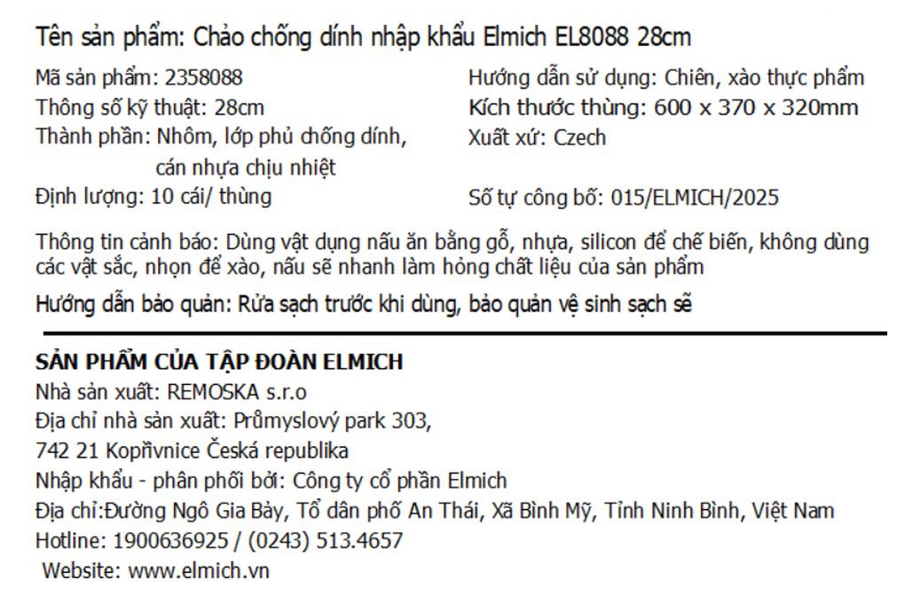 Chảo nhôm chống dính đáy từ 28 cm Elmich EL8088 Màu Đen