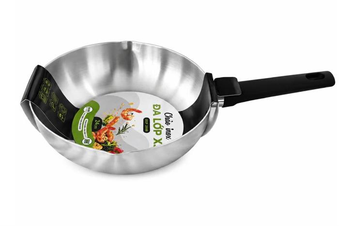 Chảo inox sâu 26 cm Greencook GCP2609-26IH Màu Inox