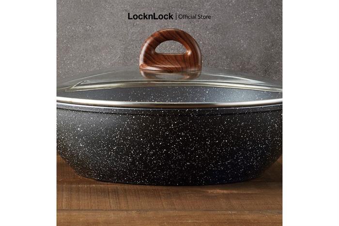 Chảo nhôm chống dính đáy từ 30 cm LocknLock BAUM Marble LBU1305 Màu Đen