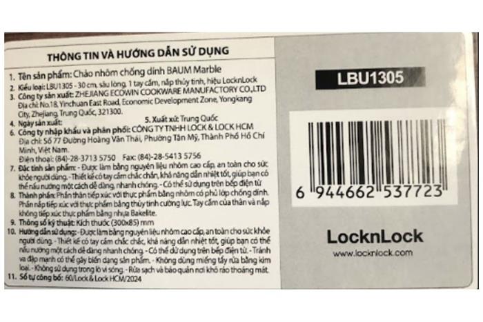 Chảo nhôm chống dính đáy từ 30 cm LocknLock BAUM Marble LBU1305 Màu Đen