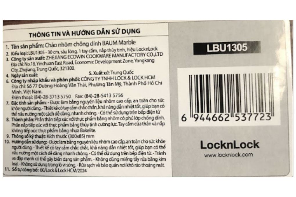 Chảo nhôm chống dính đáy từ 30 cm LocknLock BAUM Marble LBU1305 Màu Đen