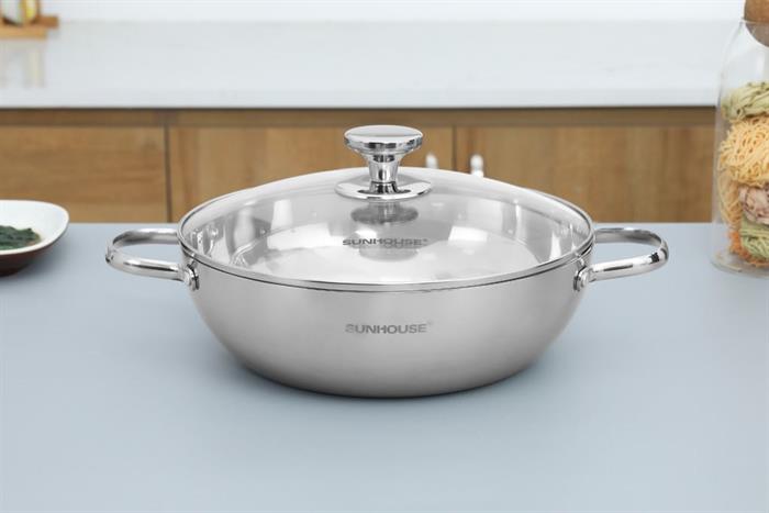 Chảo inox sâu đáy từ 28 cm Sunhouse Healthy IN28M12VK Màu Bạc