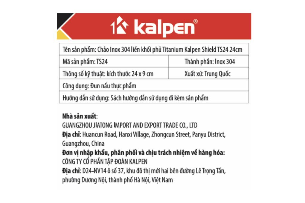 Chảo inox chống dính đáy từ 24 cm Kalpen Shield TS24 Màu Inox