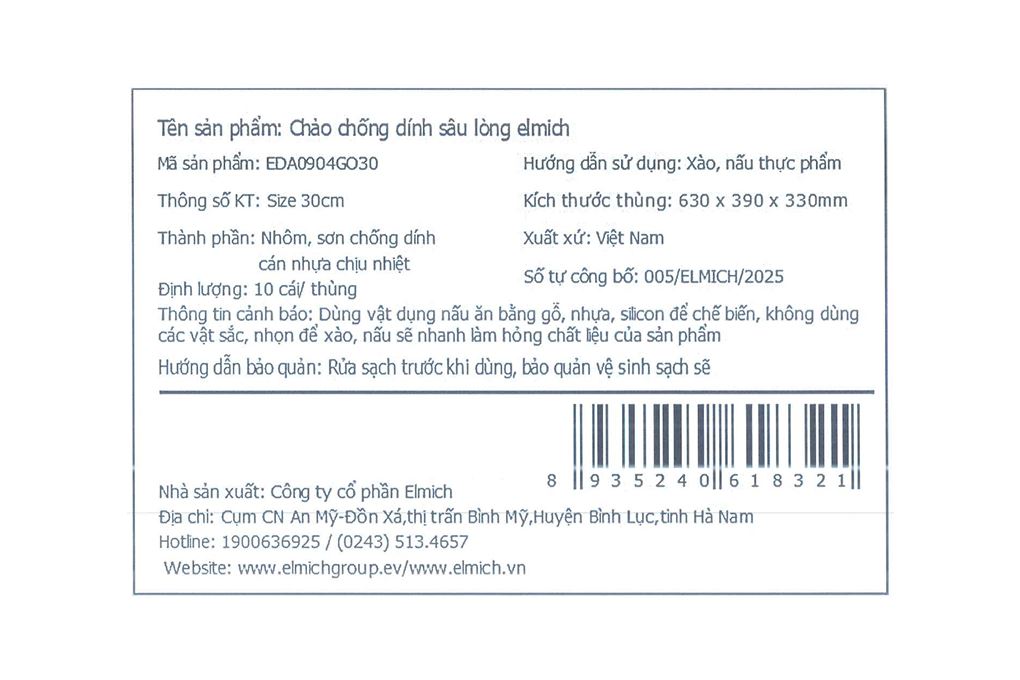 Chảo nhôm sâu chống dính đáy từ 30 cm Elmich EDA0904GO30 Màu Vàng đồng