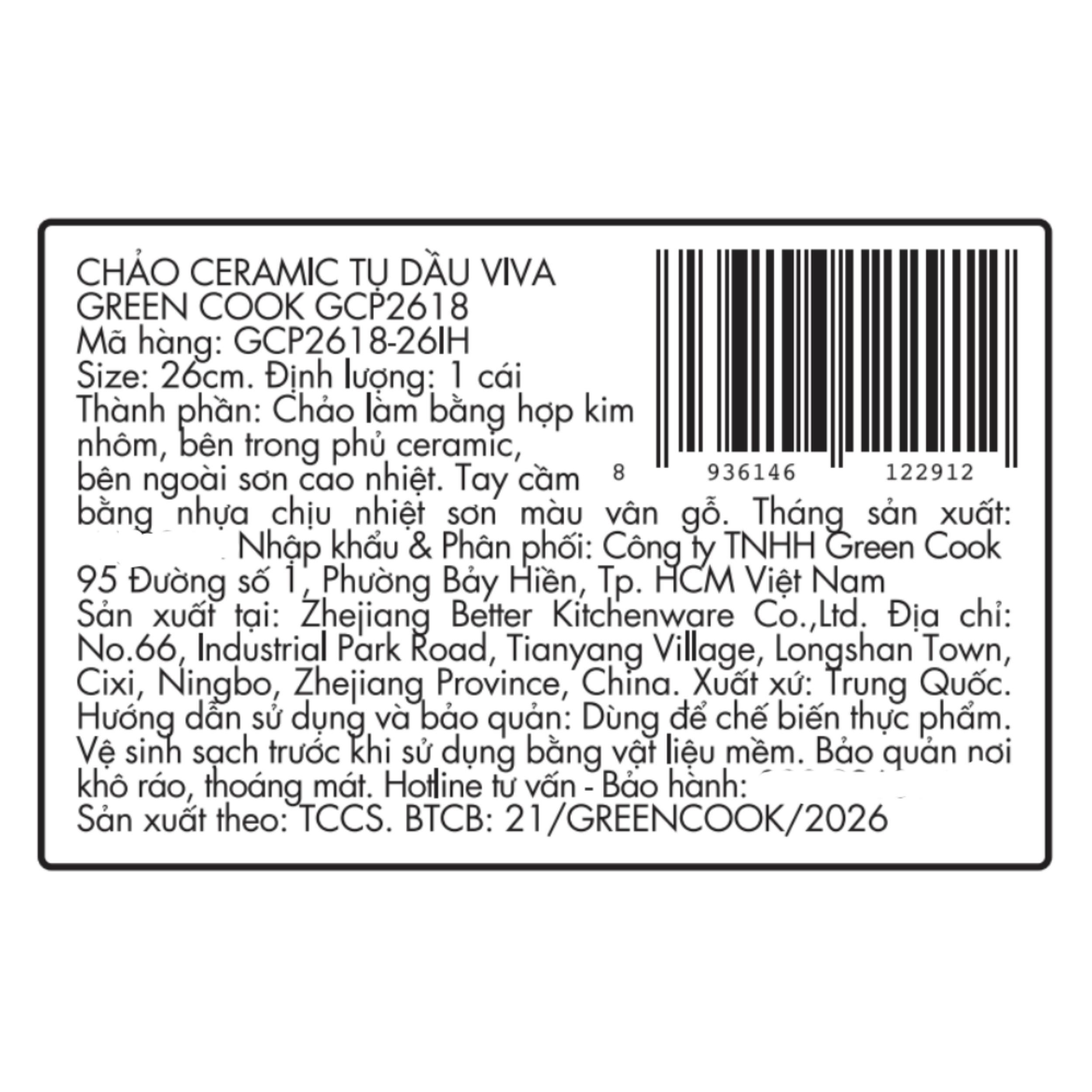 Chảo nhôm chống dính đáy từ 26 cm Greencook Viva GCP2618-26IH Màu Xanh Dương
